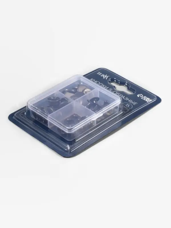 Кнопки установочные TEIRA, Альфа (S-образные), d=15 мм, 10 шт., в пластиковом боксе, цвет чёрный никель