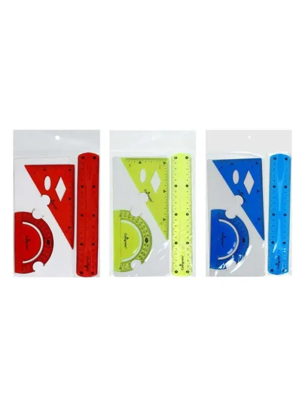 Набор геометрический Calligrata, силиконовый, гибкий, 3 предмета (линейка 20 см, угольник, транспортир), МИКС