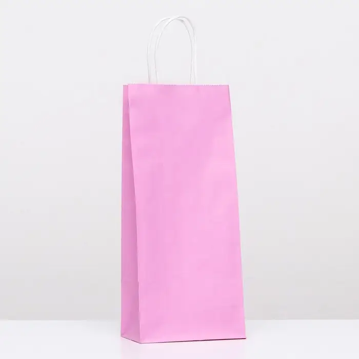 Пакет крафт под бутылку, Сиреневый, 14×8×32 см