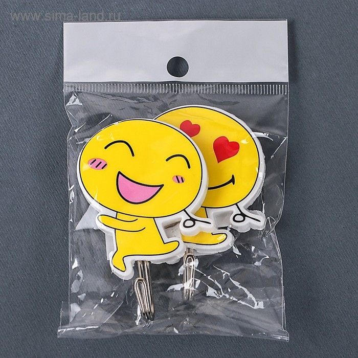 Крючки самоклеящиеся «Бегущий смайлик», 2 шт, рисунок МИКС