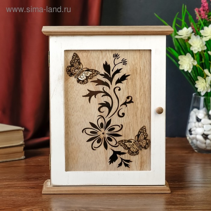 Ключница дерево 6 крючков Ключница дерево 6 крючков "Бабочки и цветы" 26х20х6,5 см