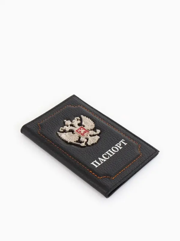 Обложка для паспорта, рельефная, с гербом, чёрная