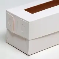 Коробка для макарун, с ложементом, с окном, белая 16.5×5.5×5.5 см