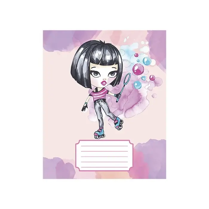 Тетрадь 12 листов в косую линейку, Calligrata, Pretty Girl, обложка мелованный картон, серые листы, МИКС