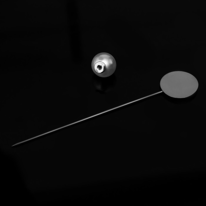 Основа «Брошь-игла» с бусиной d=1см (набор 5шт), L=7,5 см,площадка 1,5см, цвет серебро