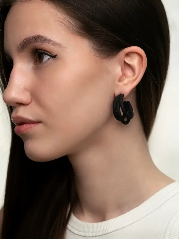 Серьги кольца тройные QF &laquo;Боттега&raquo;, d=3.5, чёрные