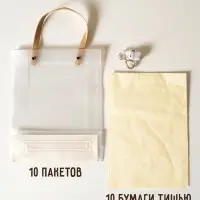 Пакеты подарочные с бежевой бумагой тишью, набор 10 шт., 20&times;8&times;25 см