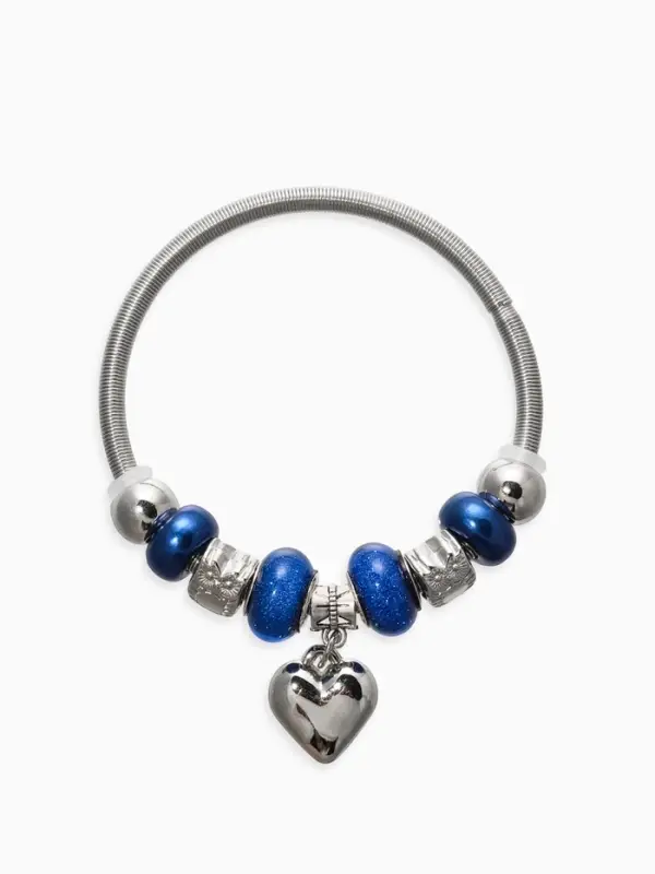 Браслет с шармами &laquo;Ассорти. Сердце&raquo;, d=6.5 см, синий в серебре