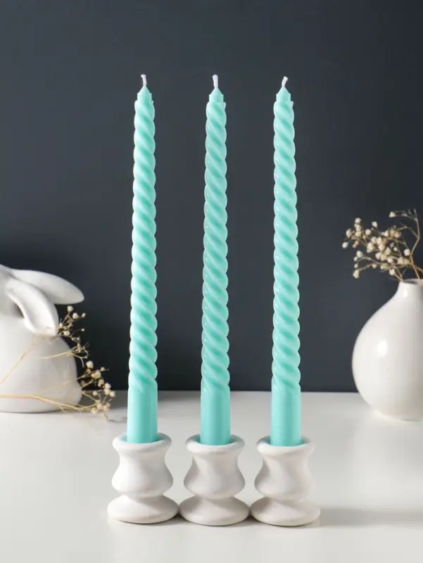 Набор свечей витых 25 см, 3 шт., 57 г, 5 ч, мятный