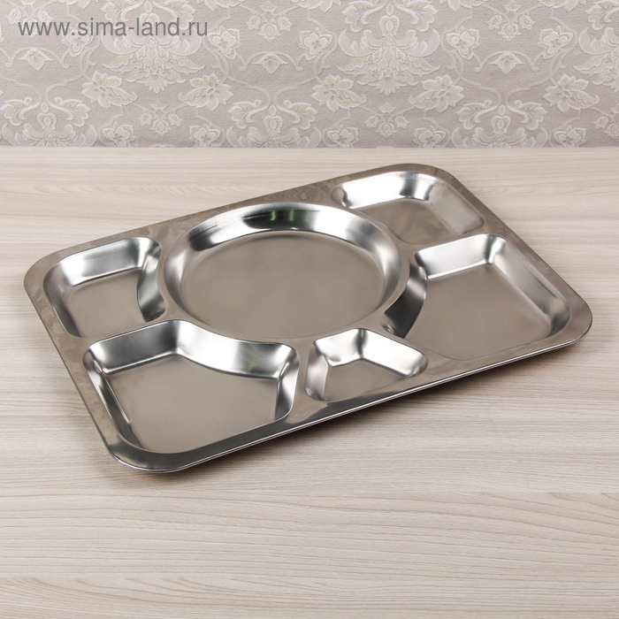 Поднос из нержавеющей стали, 6 секций, 39,5×29×1,5 см, цвет серебряный