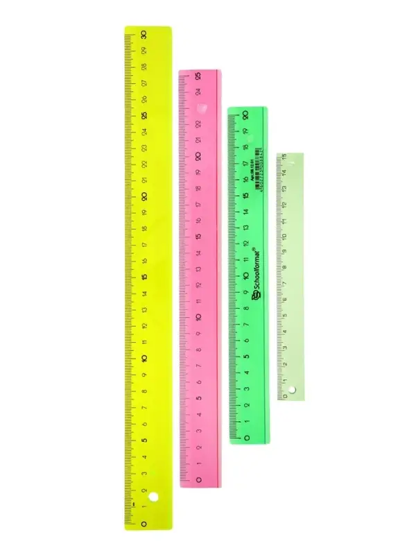 Набор пластиковых линеек Calligrata, 4 штуки (15, 20, 25 и 30 см), прозрачные, МИКС