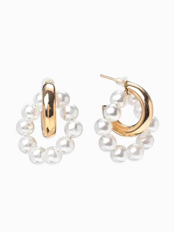 Серьги со съёмным элементом &laquo;Трансформер&raquo; два жемчужных кольца, цвет белый в золоте