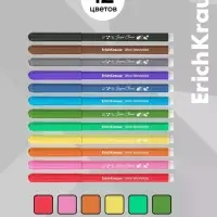 Фломастеры ErichKrause Safari Ultra Washable 12 цветов, в футляре с европодвесом