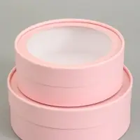 Набор 2 в 1 круглых подарочных коробок &laquo;Розовый&raquo; с окном, 21&times;7 - 18&times;6 см
