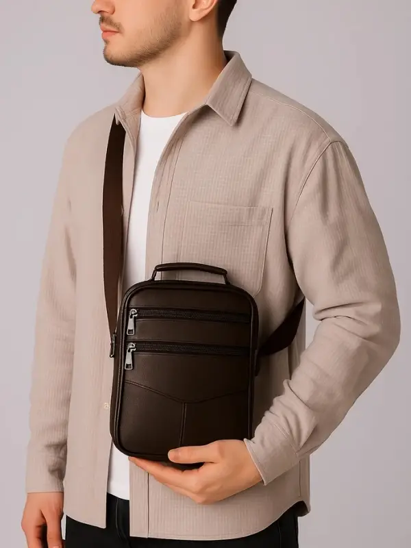 Сумка кросс-боди мужская на молнии, с ручкой, 3 наружных кармана, 18&times;5.5&times;22 см, коричневая