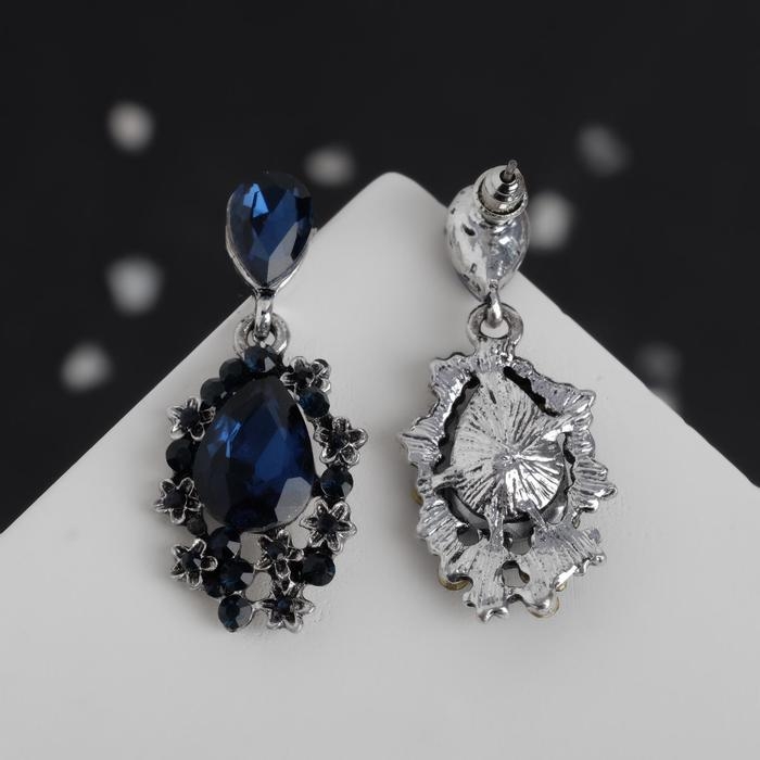 Серьги со стразами «Карнавал» шик, цвет синий в чернёном серебре Серьги со стразами «Карнавал» шик, цвет синий в чернёном серебре