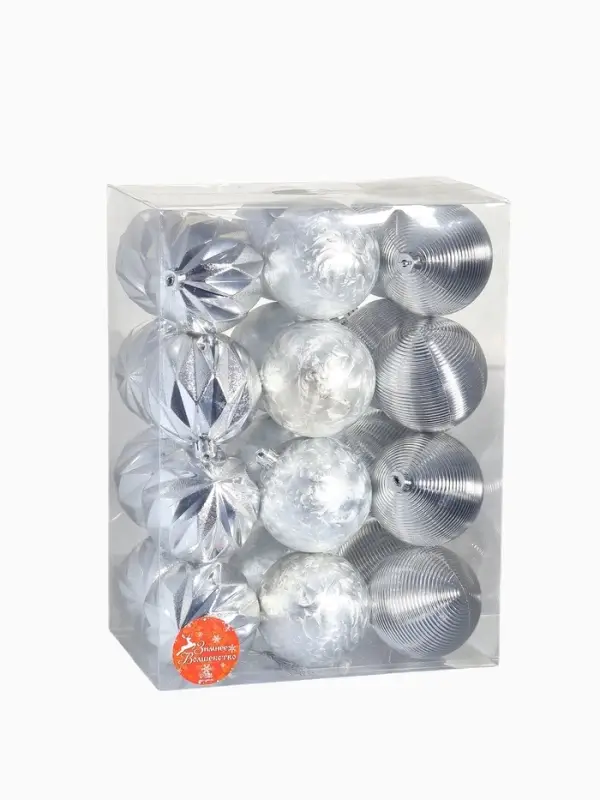Ёлочные игрушки &laquo;Зимний шик&raquo;, шары новогодние, d=8 см, набор 24 шт., серебро