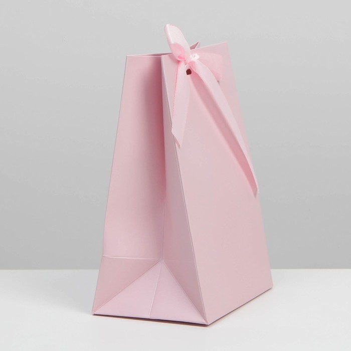 Пакет подарочный с лентой, упаковка, &laquo;Розовый&raquo;, 13 х 19 х 9 см