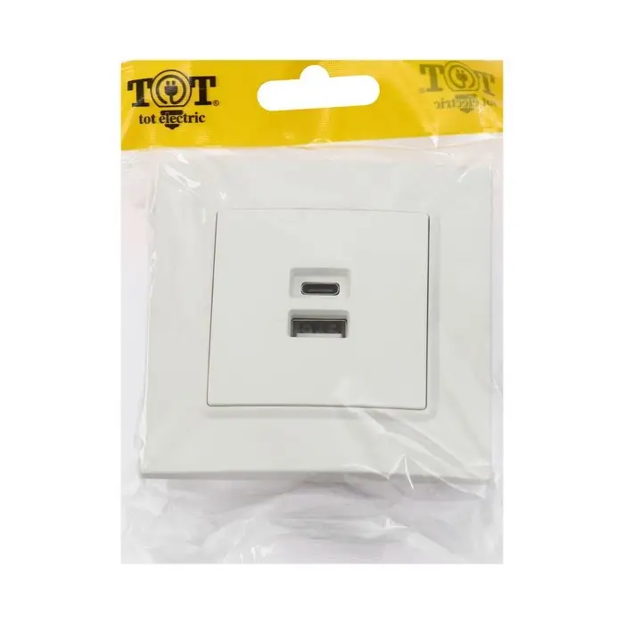 Розетка TOT Elegant, 5 В, 2.1 A, разъёмы USB-A + USB-C, скрытая, белая