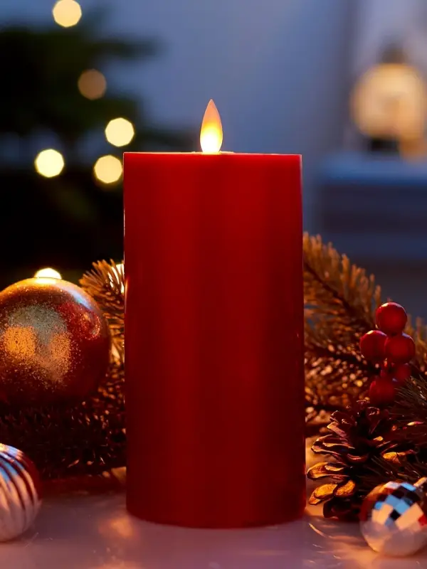 Светодиодная свеча восковая &laquo;Глубокий красный&raquo;, 17&times;7 см, от батареек АААx3, свечение тёплое белое