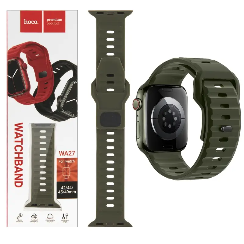 Ремешок для Apl watch 42/44/45/49mm WA27 stepped pattern solid color silicone strap Army Green HOCO