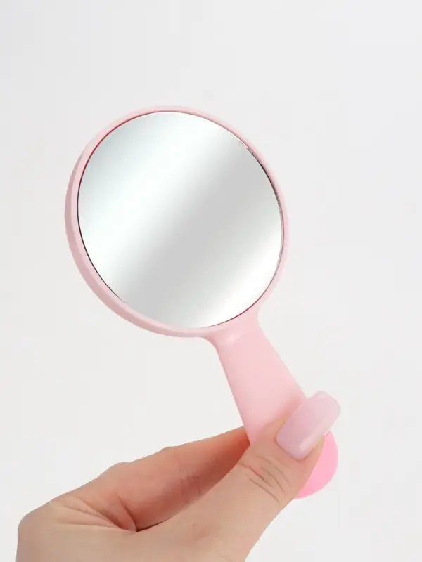 Зеркало с ручкой, 7.7&times;14 см, (d=7.3 см), розовое