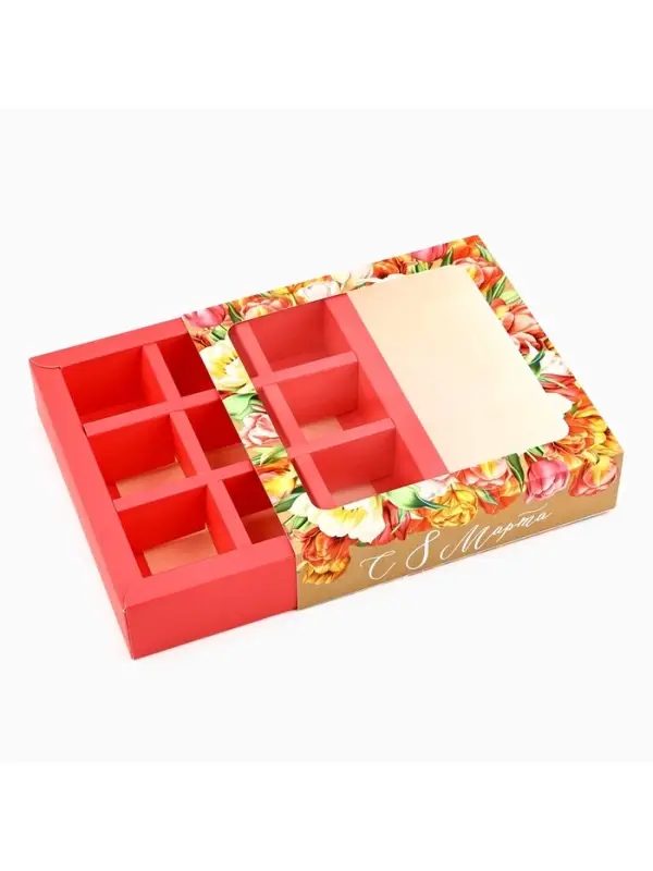 Коробка под 9 конфет с ячейками &laquo;8 марта&raquo; 14.5&times;14.5&times;3.5 см
