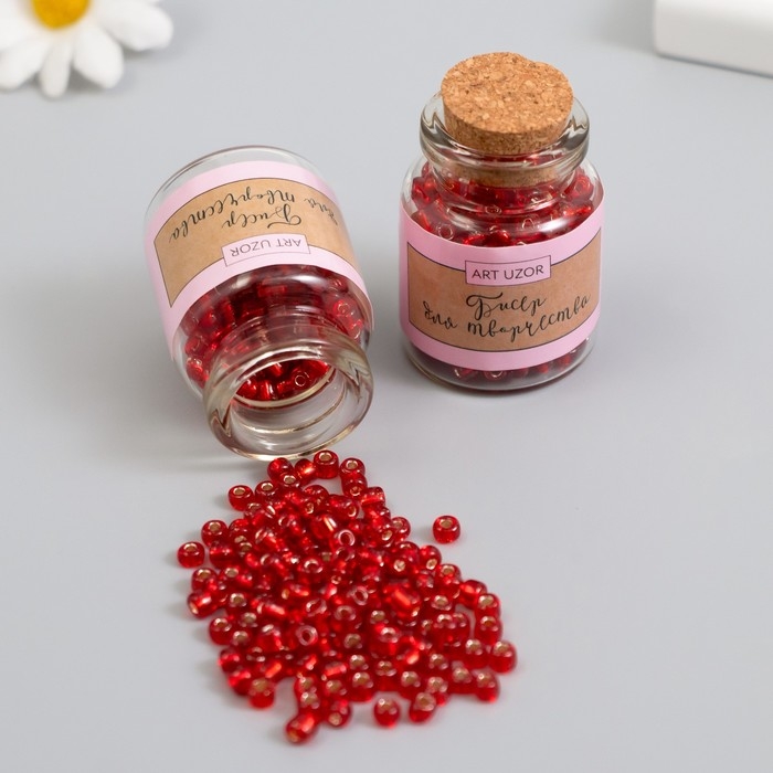 Бисер круглый 6/0 в бутылочке  Бисер круглый 6/0 в бутылочке "Красный" прозрачно-цветной 2х20 гр набор 2 шт