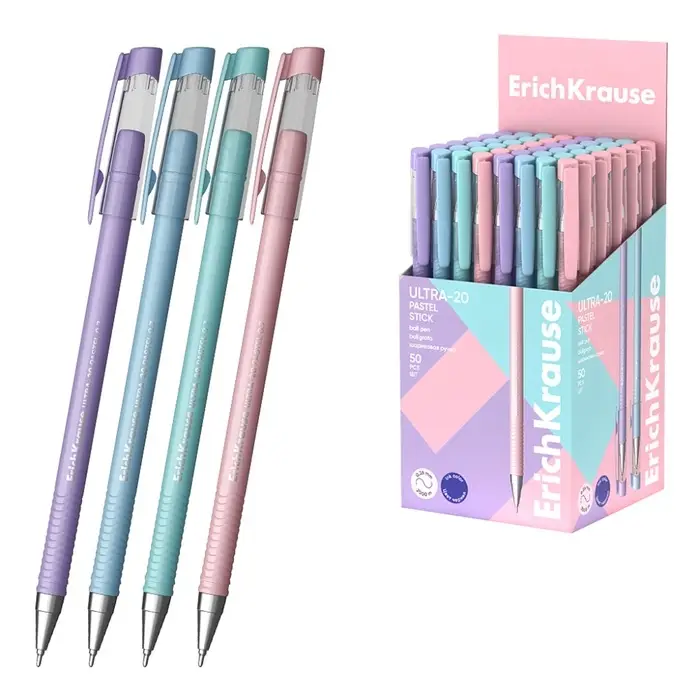 Ручка шариковая ErichKrause ULTRA-20 Stick Pastel, Super Glide, уз 0,7мм, синяя