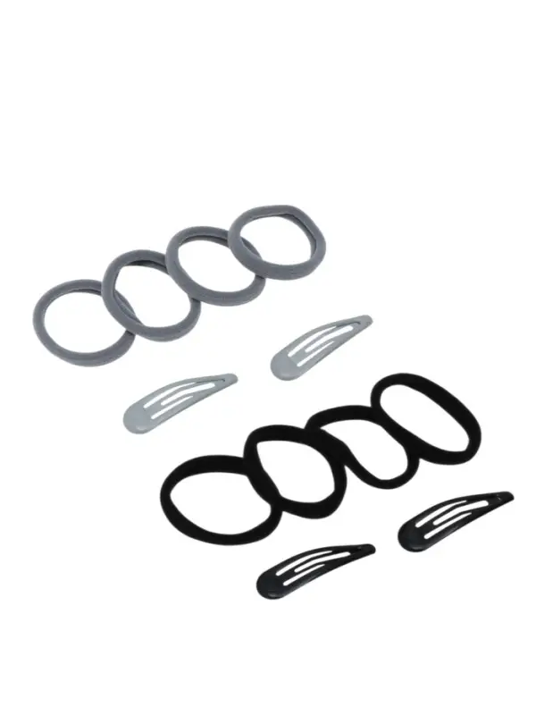 Набор для волос QF &laquo;Мира&raquo;, 12 шт.: 4 заколки 5 см, 8 резинок 3.5 см, серо-чёрный