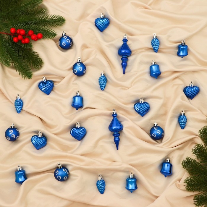 Набор украшений пластик 24 шт Набор украшений пластик 24 шт "Весёлый завиток" 4 см, синий