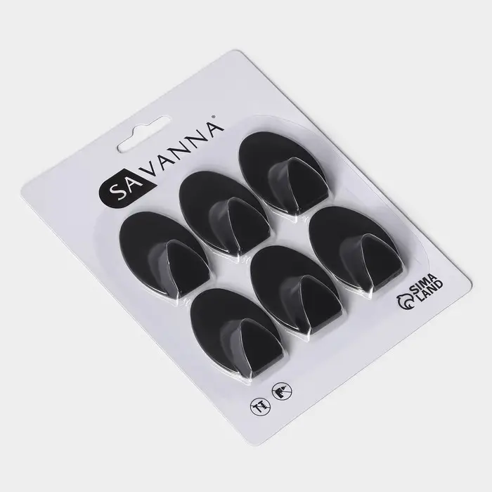 Крючки самоклеящиеся SAVANNA Black Loft, 6 шт., металл, 1.9&times;5.3&times;3.5 см, чёрные