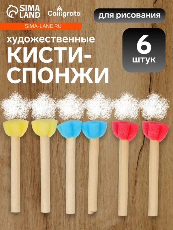 Набор кистей - спонжей, для рисования, 6 штук