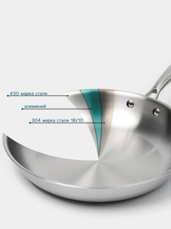 Сковорода 3Ply Hanna Kn&ouml;vell, d=30 см, h=5.5 см, толщина 2.2 мм, индукция, нержавеющая сталь, серебристая