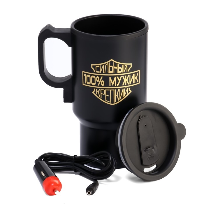 Термокружка, 450 мл, Автомобильная Термокружка, 450 мл, Автомобильная "100 % мужик", сохраняет тепло 4 ч, 12 х 17 см