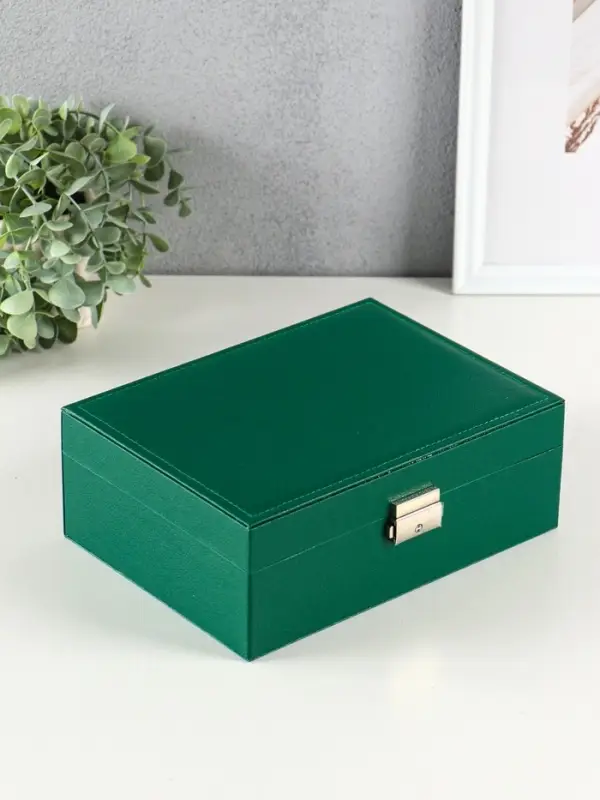 Шкатулка текстиль для украшений, съёмная подставка, цвет тёмно-зелёный, 23,5х17х8,7 см Шкатулка текстиль для украшений, съёмная подставка, цвет тёмно-зелёный, 23,5х17х8,7 см