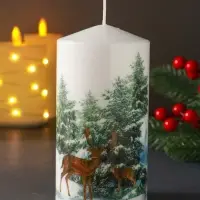 Свеча столб 70х140мм с декором, олени Свеча столб 70х140мм с декором, олени