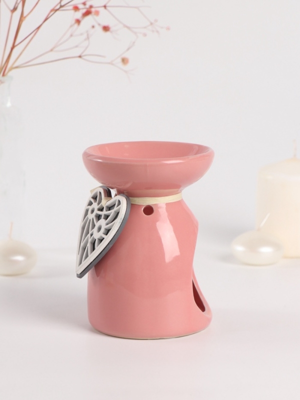 Аромалампа керамика Аромалампа керамика "Резное сердце" розовая 8х8х11,2 см