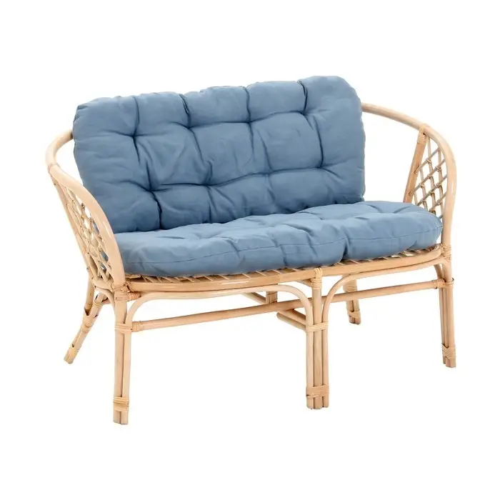 Набор садовой мебели "Bagama": 2 кресла, диван, стол, ротанг светлый, подушки серо-голубые