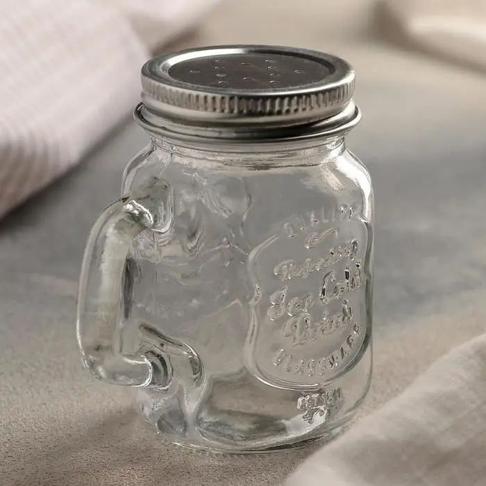 Солонка стеклянная «Банка», 100 мл, 7×5,5×8,5 см, рисунок МИКС Солонка стеклянная «Банка», 100 мл, 7×5,5×8,5 см, рисунок МИКС