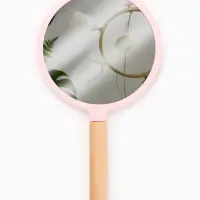 Зеркало с ручкой, 14&times;25 см, (d=12.5 см), розовое