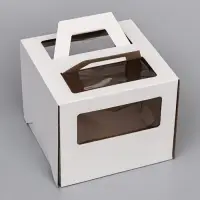 Коробка под торт 2 окна, с ручками, белая, 24&times;24&times;20 см