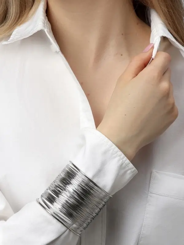 Браслет манжета &laquo;Нити&raquo;, d=6 см, металл, цвет серебро