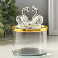 Шкатулка стекло с металлическим ободком "Лебеди" золото 8,2х8,2х11 см