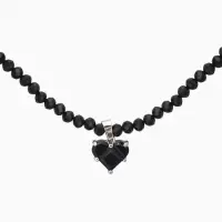Чокер из бисера &laquo;Хрусталь&raquo;, сердце, чёрный в серебре, 36 см + 5 см доп, цепочка