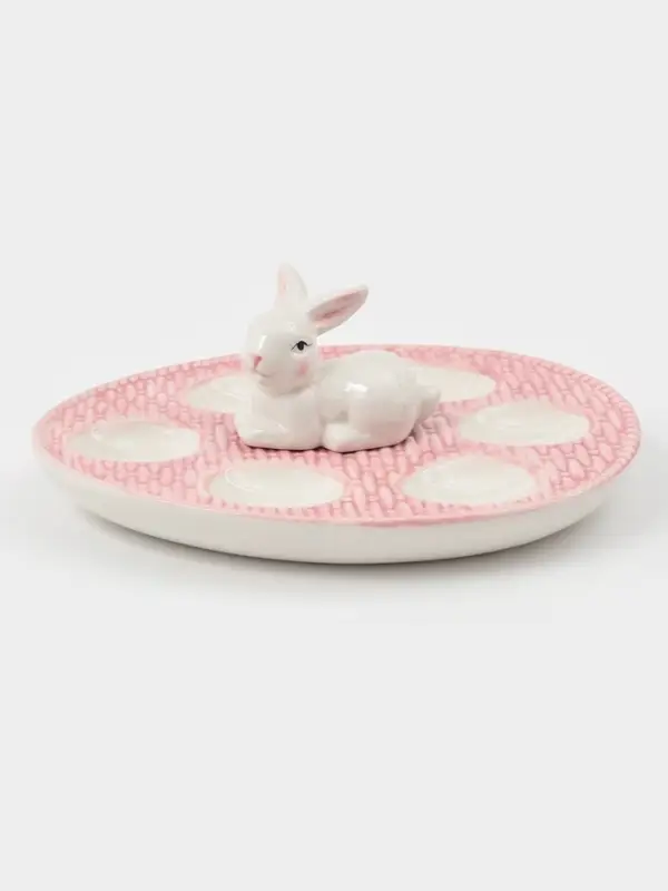 Подставка для яиц Доляна &laquo;Зайка&raquo;, 25&times;18&times;9 см, доломит, розовая