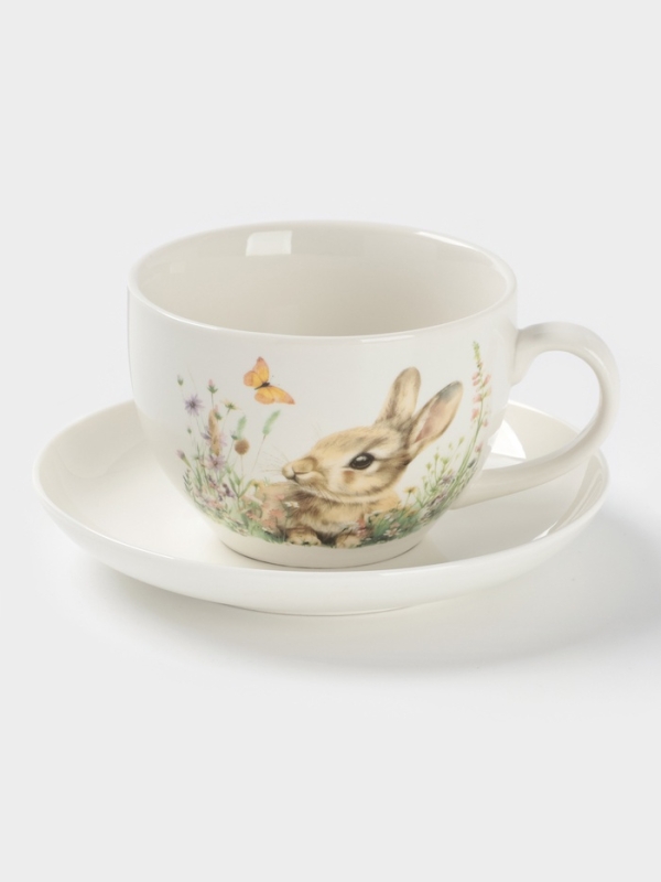 Чайная пара Доляна «Зайка», 2 предмета: чашка 250 мл, блюдце d=15 см, фарфор, белая Чайная пара Доляна «Зайка», 2 предмета: чашка 250 мл, блюдце d=15 см, фарфор, белая