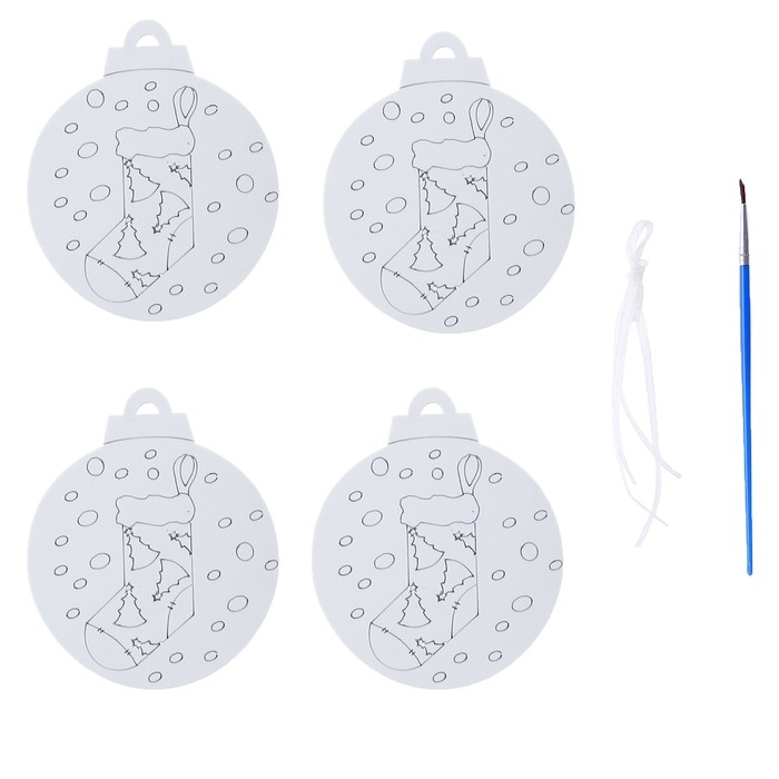 Ёлочное украшение под раскраску «Ёлки» 4 шт., кисть