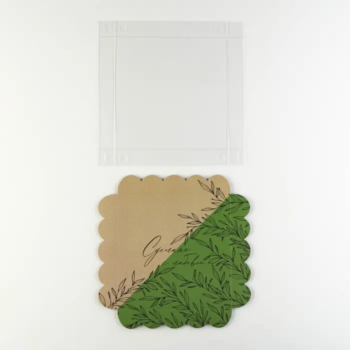 Коробка для печенья, кондитерская упаковка с PVC крышкой, «Крафт», 18 х 18 х 3 см Коробка для печенья, кондитерская упаковка с PVC крышкой, «Крафт», 18 х 18 х 3 см