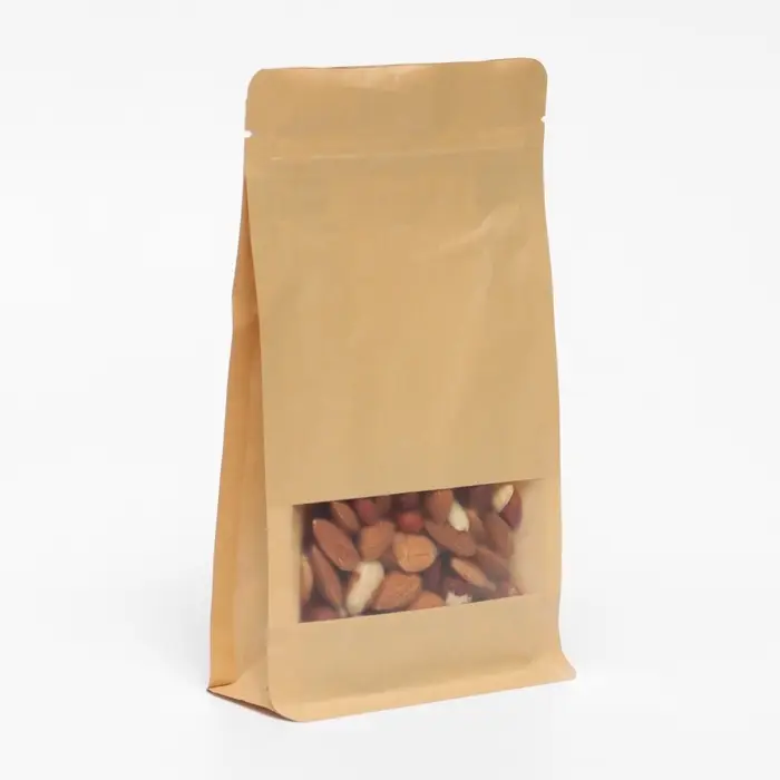 Пакет Zip-lock Крафт с плоским дном, прямоугольное окно, 10&times;20 см
